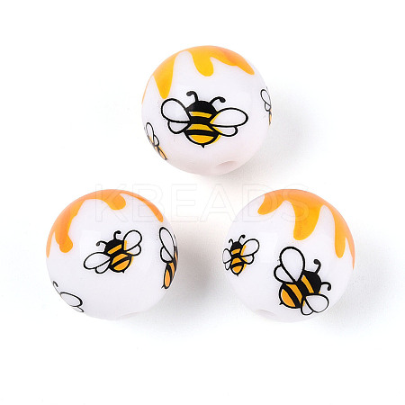 Printed Opaque Acrylic Beads MACR-T048-06B-1