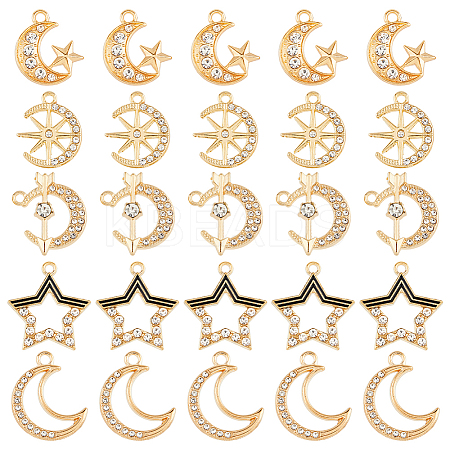 50Pcs 5 Style Moon & Star & Arrow Alloy Pendants FIND-HY0002-56-1