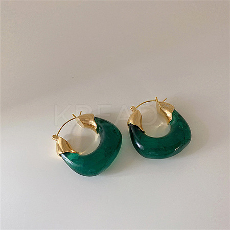 Retro Alloy Resin U-Shaped Hoop Earrings FS-WG1DDE7-05-1