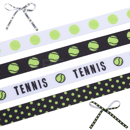 4 Rolls 4 Styles Polyester Sport Ball Printed Grosgrain Ribbon OCOR-GF0004-31A-1