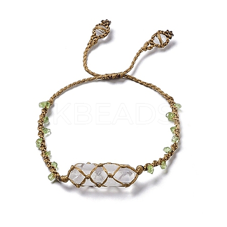 Natural Quartz Crystal Bullet Braided Bead Bracelet BJEW-K225-01B-1
