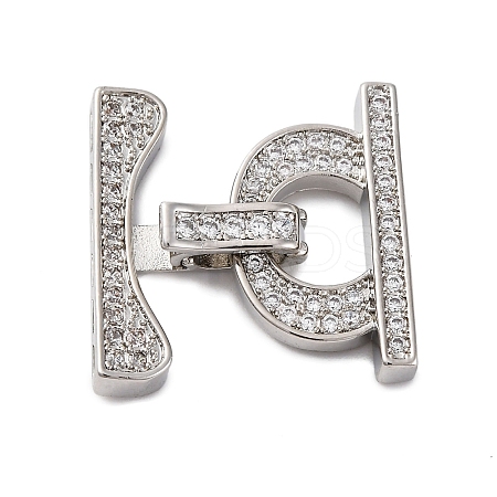 Brass Micro Pave Clear Cubic Zirconia Fold Over Clasps KK-P291-13P-1