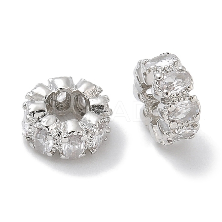 Brass Micro Pave Clear Cubic Zirconia Rondelle European Beads KK-L224-034P-1