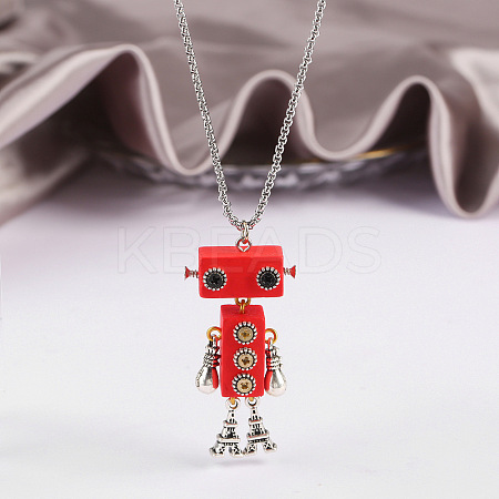 Alloy & Wood Robot Pendant Necklaces FS-WGB43E5-06-1