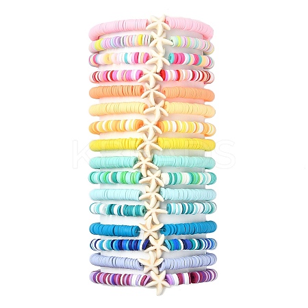 16Pcs 16 Styles Summer Starfish Synthetic Turquoise Bracelet Sets BJEW-JB10912-1
