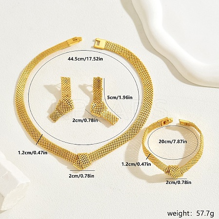 Exaggerated European Style Knot Shape Iron Mesh Chain Necklace & Bracelet & Dangle Stud Earring Jewelry Sets for Banquet VY1007-1