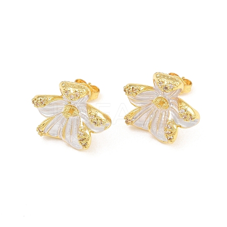 Brass Micro Pave Cubic Zirconia Stud Earring Findings CU-CBAA5EE-04G-04-1