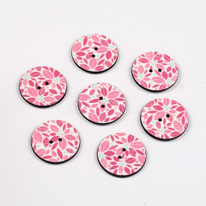 Wholesale 2-Hole Flat Round with Leaf Pattern Acrylic Buttons - KBeads.com