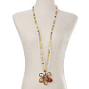 Glass Round Beaded Alloy Flower Pendant Long Necklaces for Women FS-WG02E2E-02-1