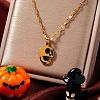 Stylish Halloween Skull 304 Stainless Steel Black Enamel Pendant Dapped Chain Necklaces IJ5988-1