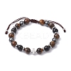 Natural Tiger Eye & Obsidian Round & Brass Cross Braided Bead Bracelets BJEW-JB09704-02-1