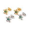 Rack Plating Brass Micro Pave Clear & Green Cubic Zirconia Star Ear Studs EJEW-F301-16-1