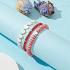 3Pcs 3 Style Polymer Clay Heishi & Natural Shell Heart & Seed Beaded Stretch Bracelets Set for Valentine's Day BJEW-TA00290-4