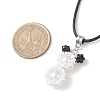 Glass Seed Beads & Glass Pearl Round Beaded Bear Pendant Waxed Cotton Cord Necklaces for Women Men NJEW-MZ00126-01-3