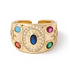 Colorful Cubic Zirconia Oval with Sun Open Cuff Ring RJEW-B043-15-1