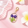 Oval with Flower Glass Seed Bead & Lampwork & Alloy Pendant Decoraitons HJEW-MZ00351-02-1