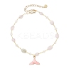 Brass Handmade Natural Morganite Nuggets Link Chain Alloy Enamel Whale Tail Pendant Anklets for Women AJEW-AN00709-01-2