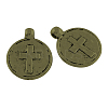 Tibetan Style Flat Round with Cross Alloy Pendants TIBEP-Q054-25AB-NR-1