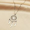 Non-Tarnish Woven Net/Web with Feather 201 Stainless Steel Boho Pendant Necklaces for Women NJEW-G087-08P-1