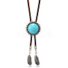 Alloy with Synthetic Turquoise Pendant Waxed Cord Bolo Tie Lariat Necklaces FS-WGCCEF8-06-1