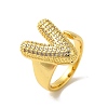 Letter Brass Micro Pave Clear Cubic Zirconia Open Cuff Ring for Women RJEW-N046-03V-G-1