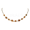 Natural Amber Round Cube Beads Link Chain Necklaces NJEW-JN06073-2