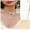 1Pc Brass & Alloy Colorful Glass Flat Round Link Chain Necklaces NJEW-LP0002-85G-1