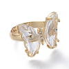 Adjustable Brass Glass Finger Rings RJEW-P148-A01-09-2