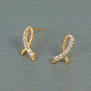 Exquisite Brass Clear Cubic Zirconia Ribbon Stud Earrings EE4607-2