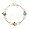 Natural Paua Shell & Potato Pearl Beaded Stretch Bracelets BJEW-JB14172-01-3