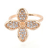 Flower Brass Micro Pave Clear Cubic Zirconia Cuff Ring Settings KK-T076-70G-2