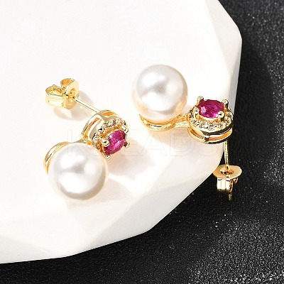 Round Brass Micro Pave Cubic Zirconia Stud Earrings EJEW-A135-20G-1
