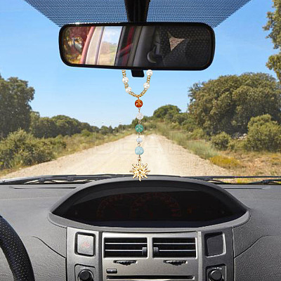 Natural Gemstone & Alloy Sun Pendant Car Hanging Ornaments HJEW-DR00027-1