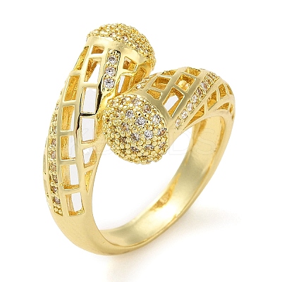 Rack Plating Brass Micro Pave Cubic Zirconia Open Cuff Rings RJEW-K266-10A-G-1