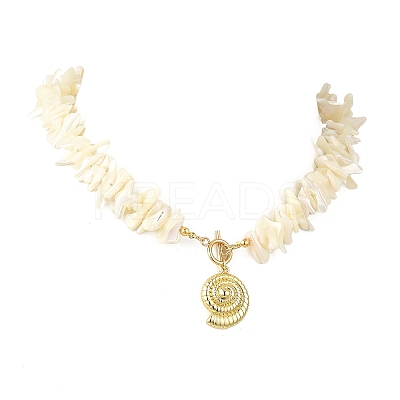 Summer Beach Brass Shell Shaped Pendant Natural Trochid Shell Chip Beaded Necklaces for Women NJEW-JN06107-1
