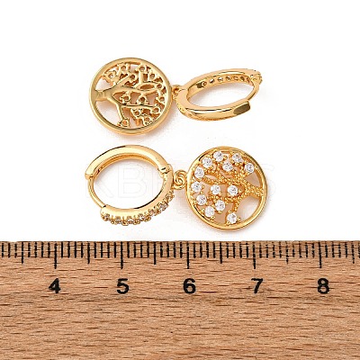 Tree Brass Micro Pave Clear Cubic Zirconia Hoop Earrings EJEW-F384-01G-1