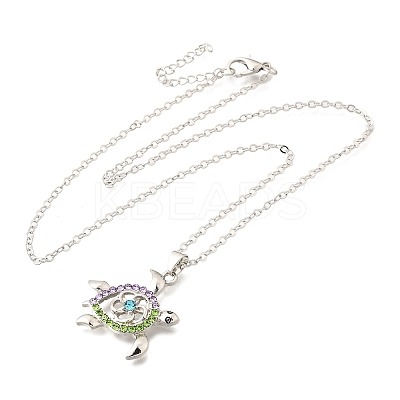 Summer Beach Alloy Colorful Rhinestone Sea Turtle Pendant Necklaces for Women LS-NJEW-C089-01P-1