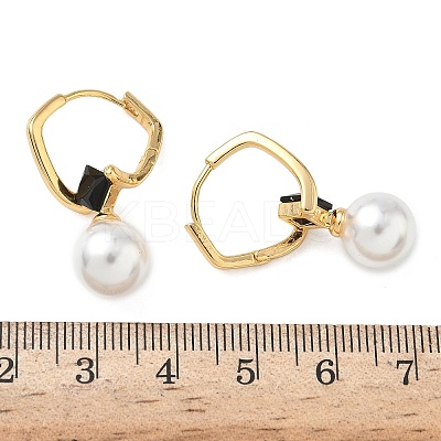 Round Brass Glass Leverback Earrings EJEW-Z152-04G-1