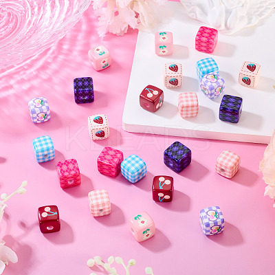 24Pcs 8 Styles Opaque Printed Acrylic Beads MACR-TA0002-75-1