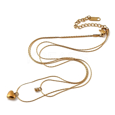 304 Stainless Steel Heart Pendant Double Layered Necklaces for Women NJEW-Z091-01G-1