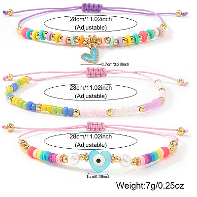 3Pcs Glass Seed Bead & Resin & Brass Braided Bead Bracelets LW3639-5-1