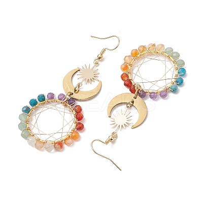 Chakra Natural Mixed Stones Copper Wire Wrapped Dangle Earrings EJEW-TA00503-1