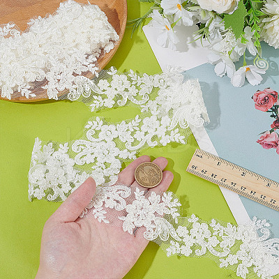 2Yards Polyester Flower Embroidery Lace Trim with Glass Beads OCOR-AR0001-98-1