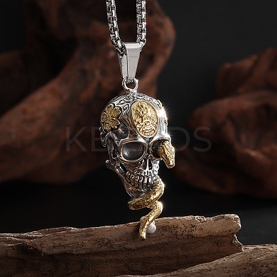 Snake Skull Alloy Gothic Pendant Box Chain Necklaces FS-WG2281F-01-1