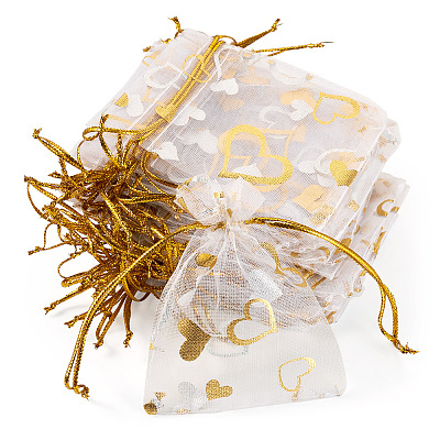 50Pcs Heart Printed Organza Bags OP-TADJ0001-01H-1
