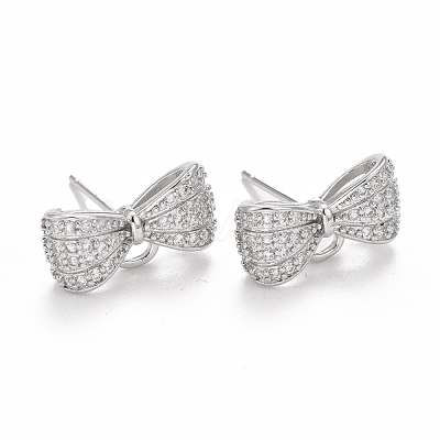 Rack Plating Brass Micro Pave Cubic Zirconia Earring Findings KK-C237-05P-1