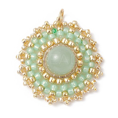 Natural Green Aventurine Flat Round Pendants PALLOY-MZ00135-04-1