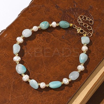 Natural Amazonite Beaded Bracelets X-BJEW-JB05265-03-1