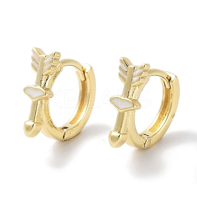 Real 18K Gold Plated Brass Enamel Arrow Hoop Earrings for Women EJEW-L269-136G-1