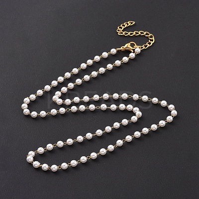 PVD Vacuum Plating 304 Stainless Steel Beaded Necklaces NJEW-E064-07G-1